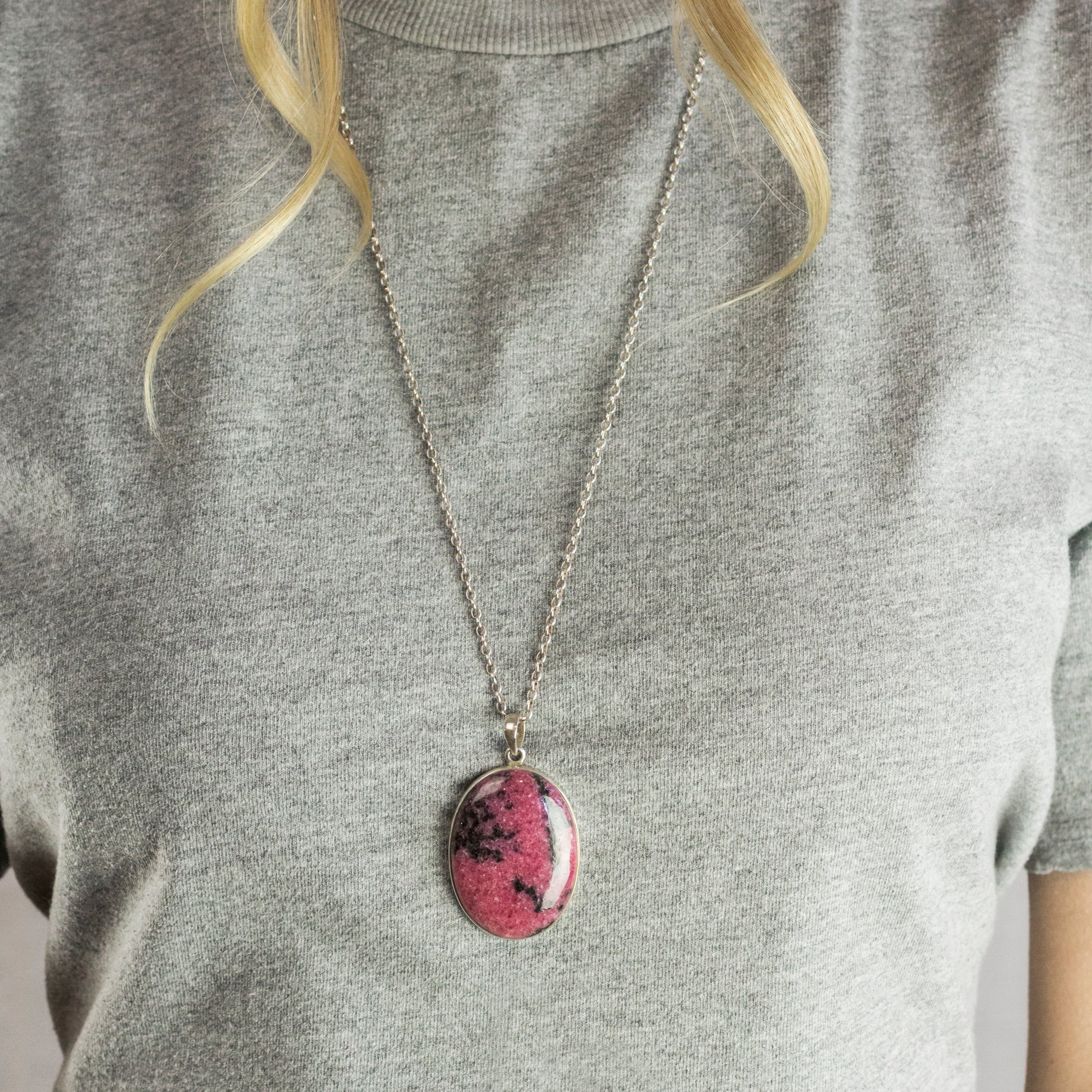 Cabochon Rhodonite Necklace On Model