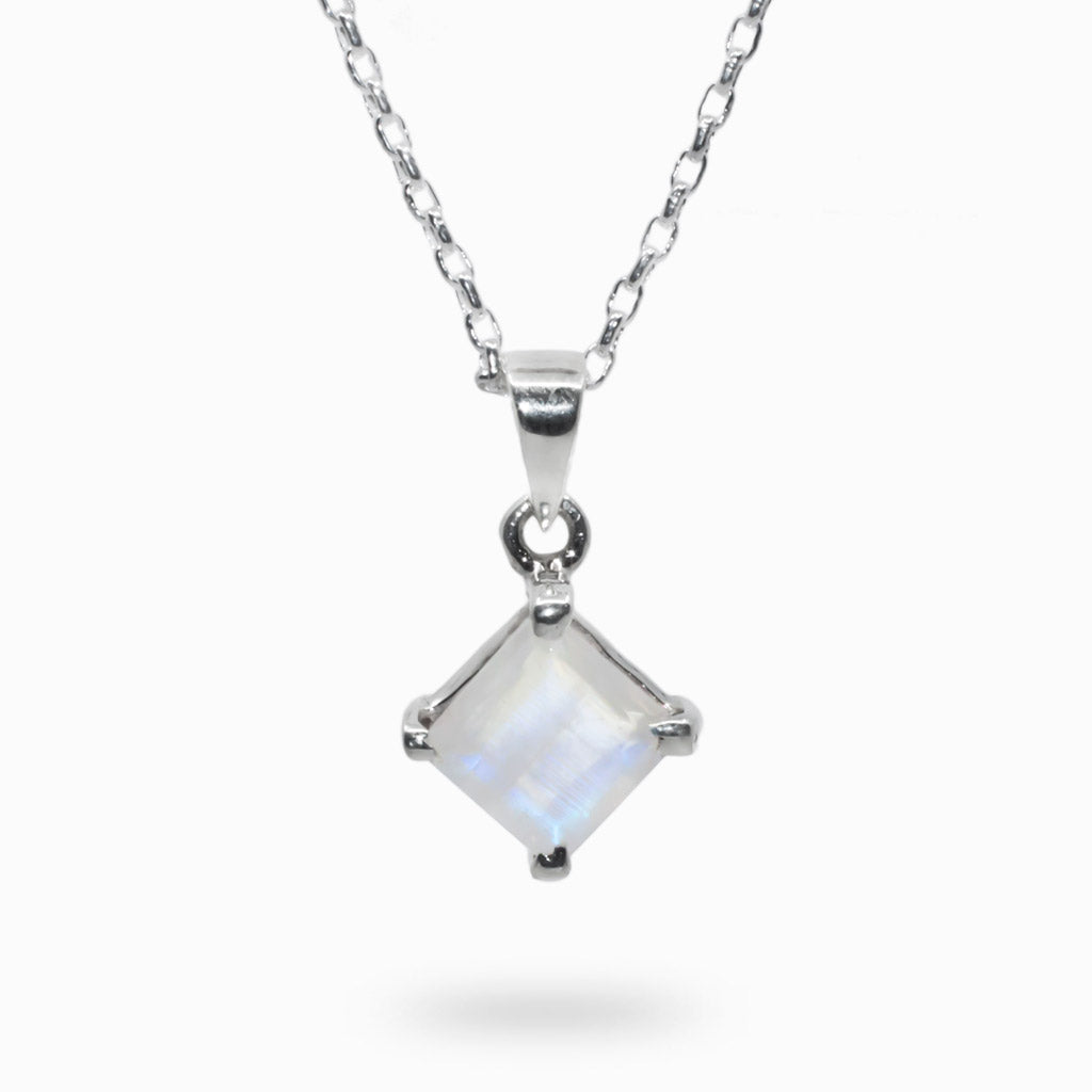 Rainbow Moonstone Necklace Faceted Prong