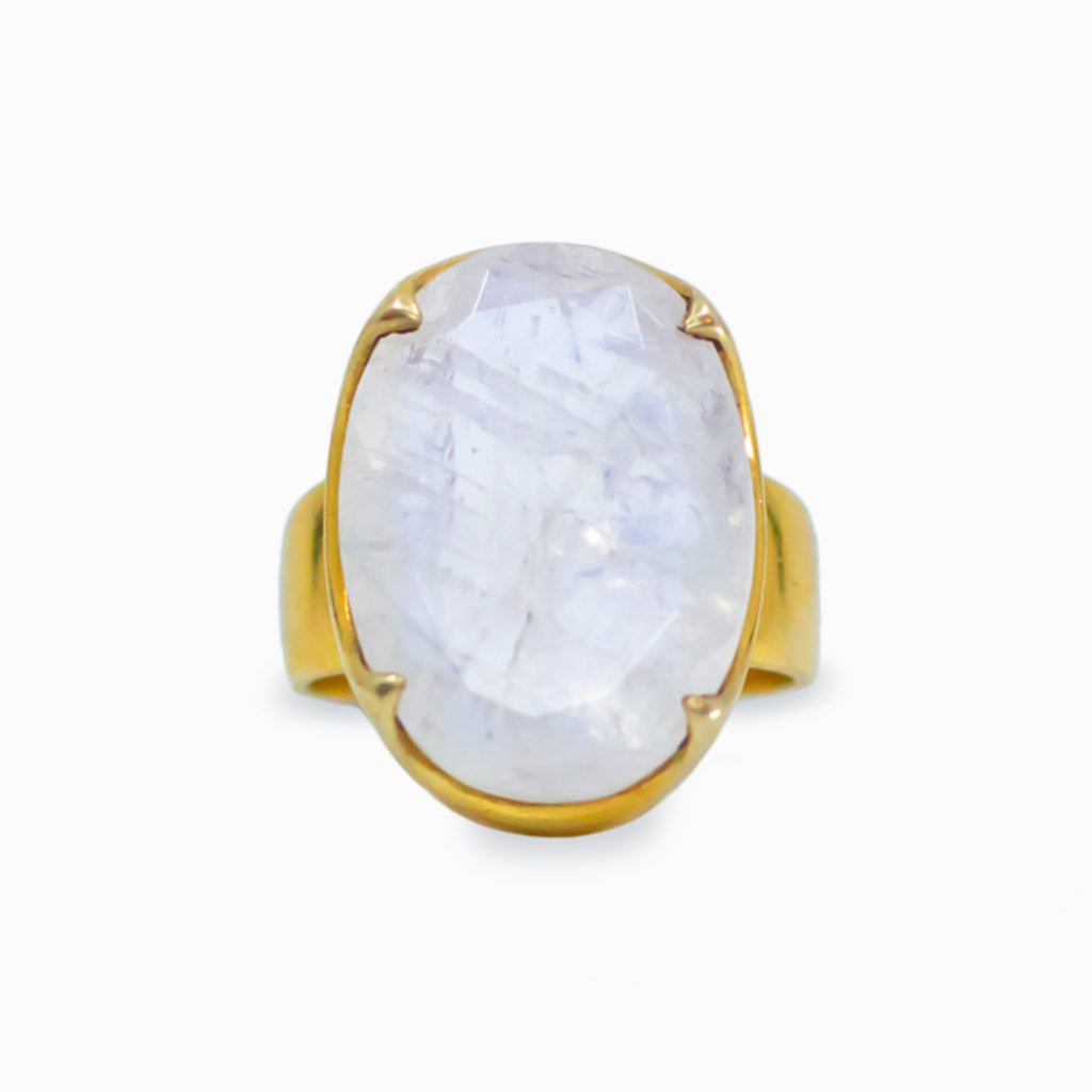 Faceted Oval Rainbow Moonstone ring
