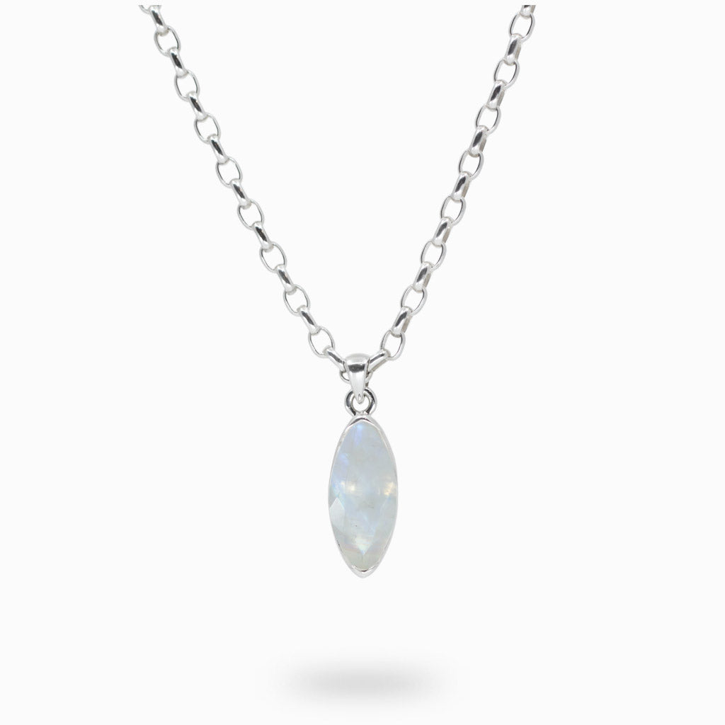 Faceted marquis Rainbow Moonstone necklace