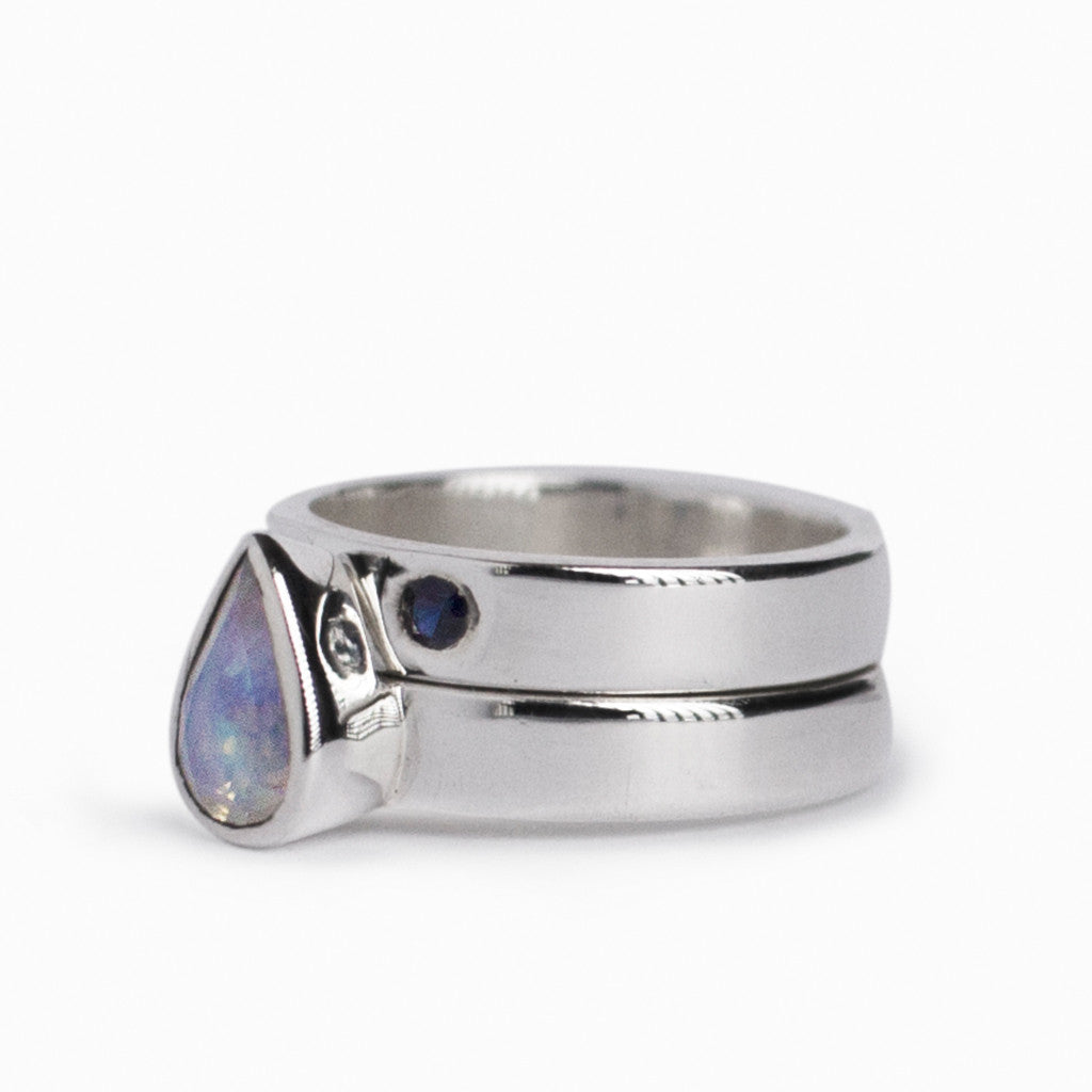 Rainbow Moonstone & Sapphire Ring
