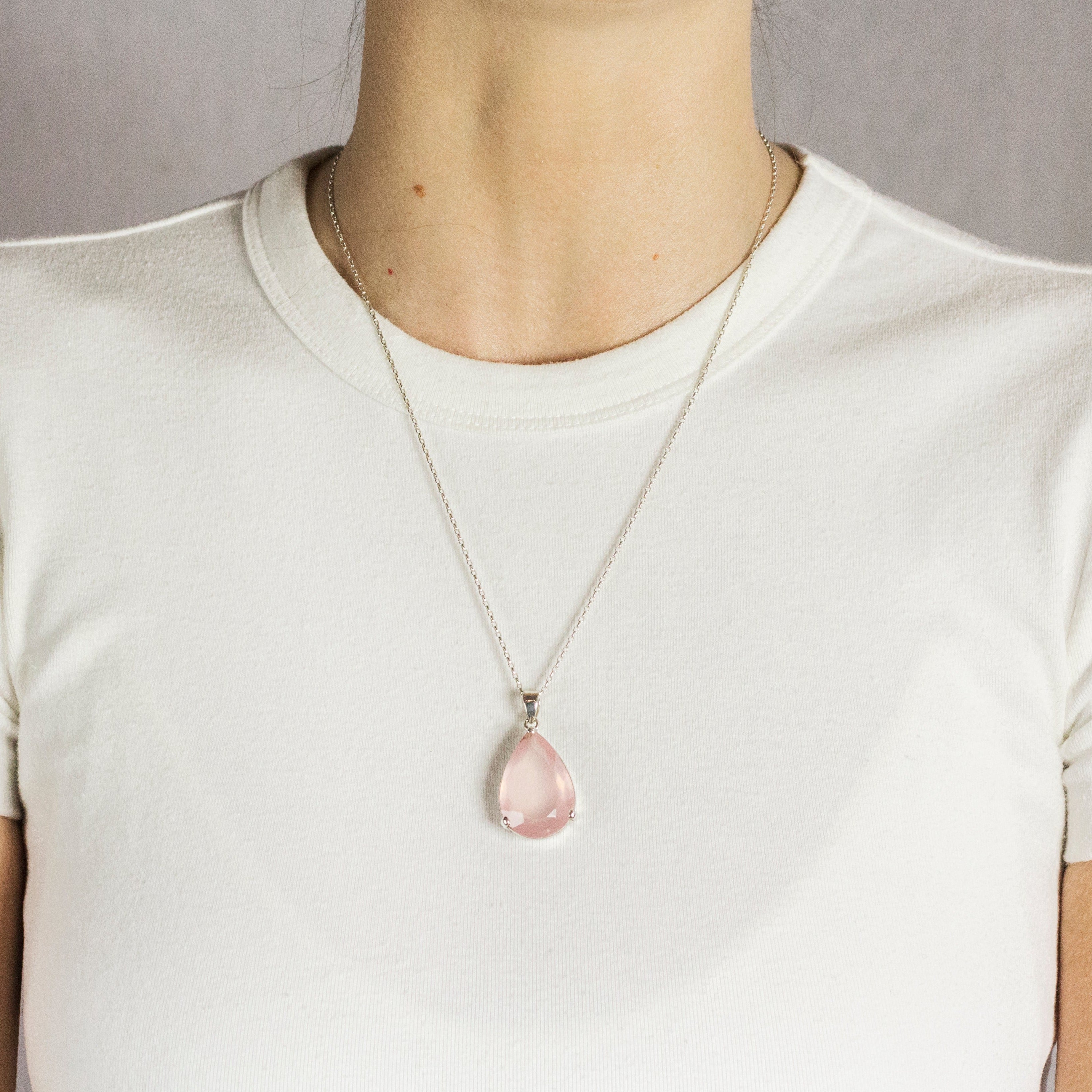 Teardrop Faceted Rose Quartz Necklace Made In Earth On Model