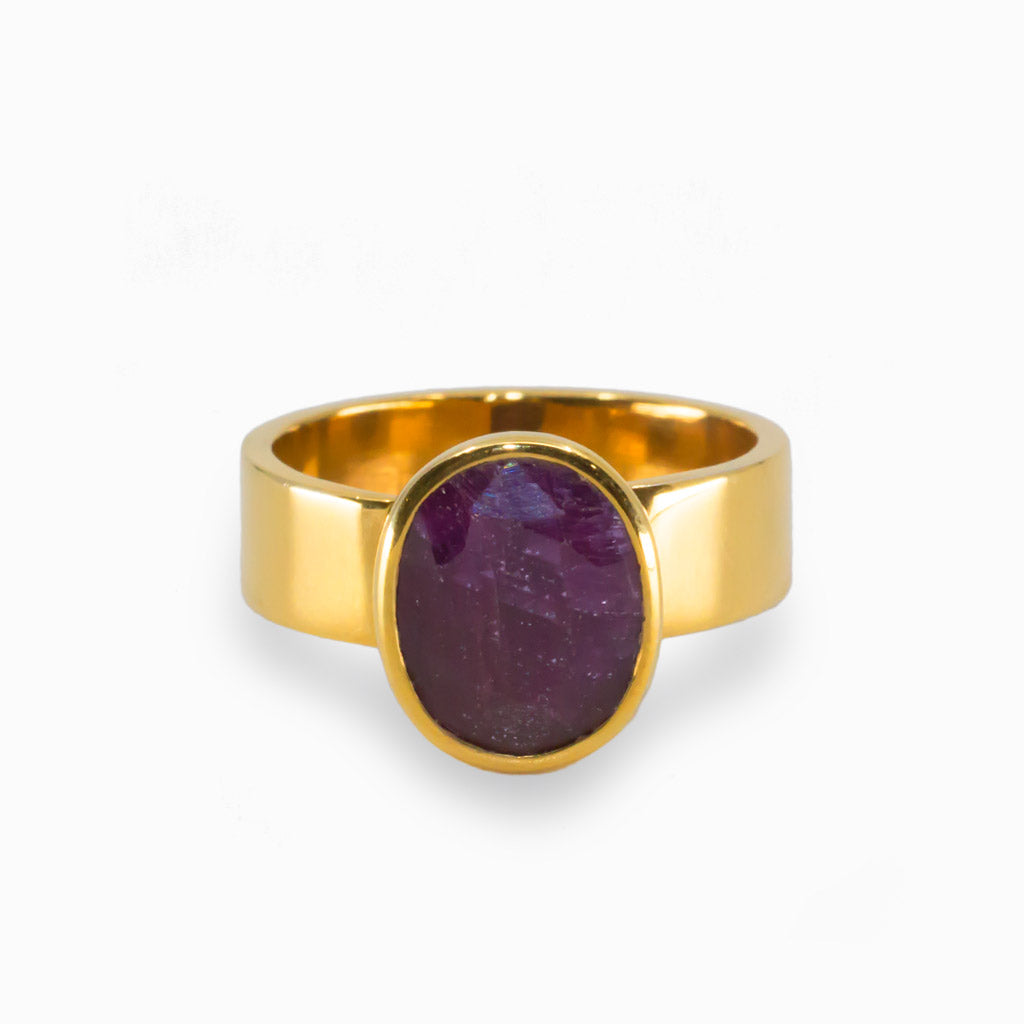 Yellow Gold Dark Violet Ruby Ring Made in Earth