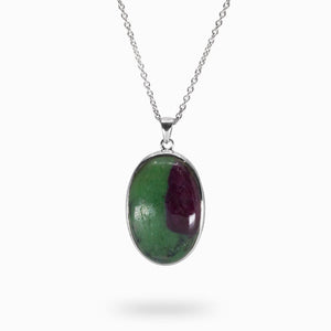 Cabochon Ruby Zoisite Necklace in Textured Silver