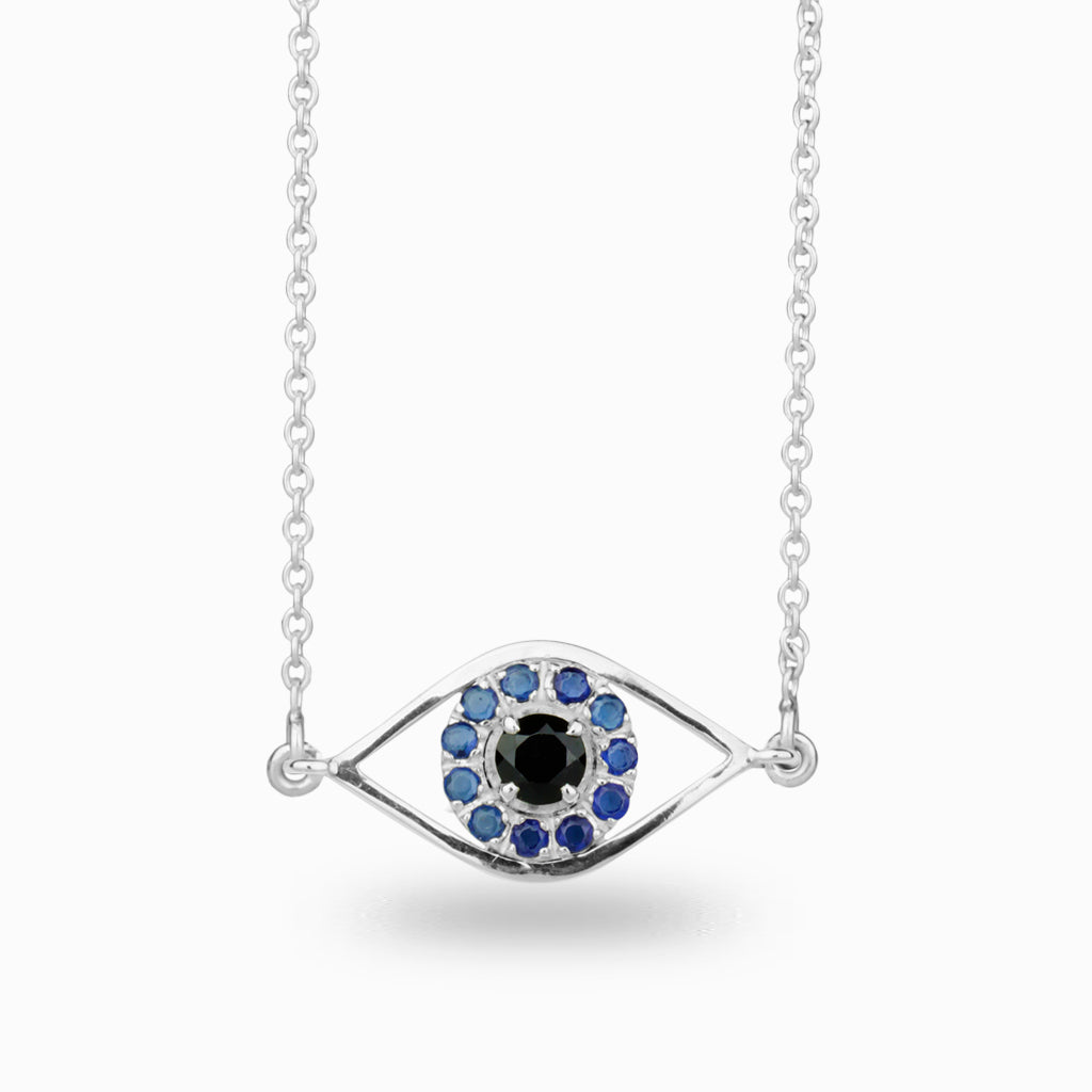 Onyx and Sapphire Evil Eye Necklace