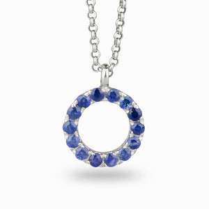 Deep Blue Circle faceted Sapphire Necklace