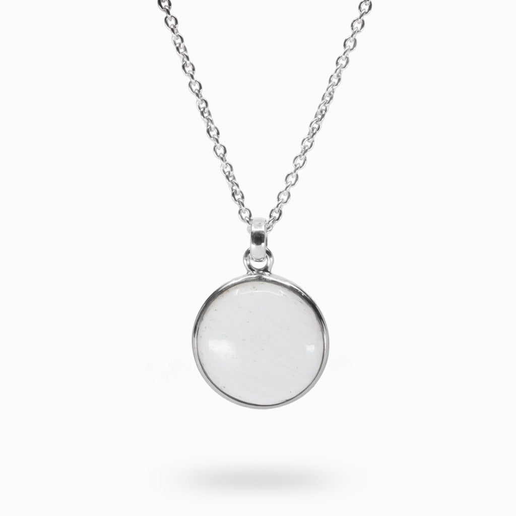 White Round Cabochon Scolecite Necklace