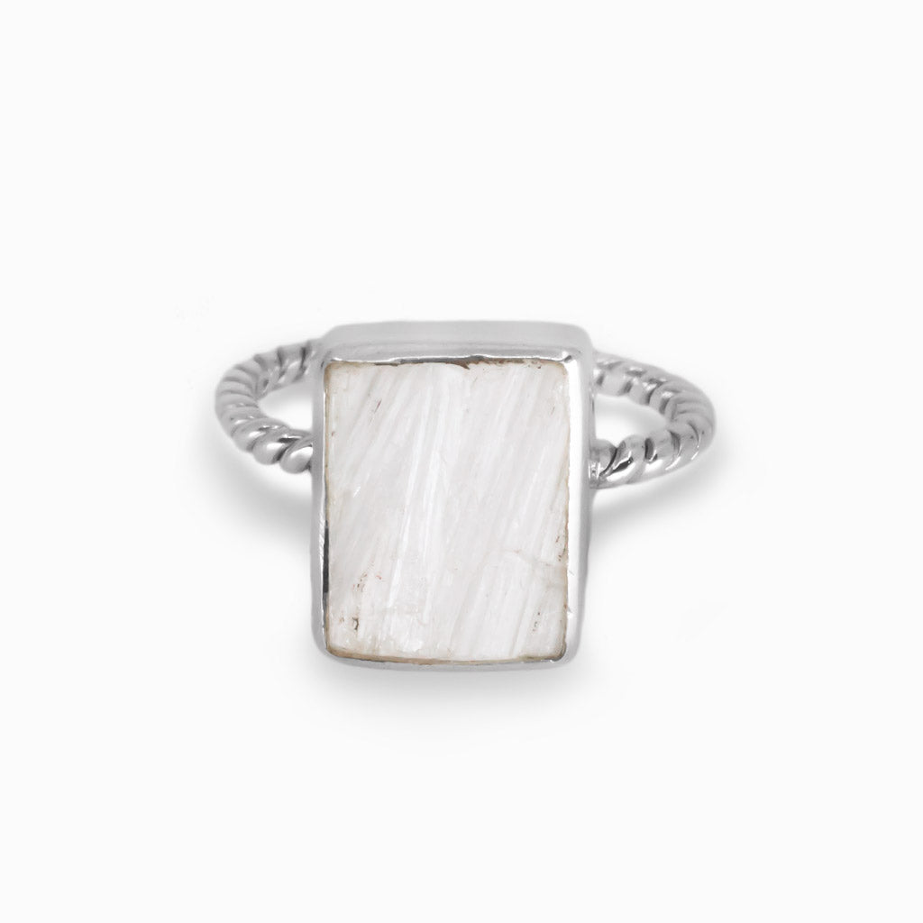 White textured Scolecite Ring Made in Earth