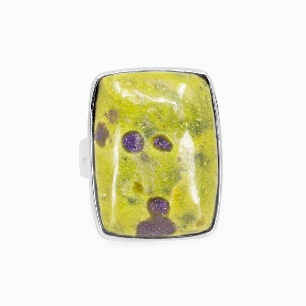 Lime Green Serpentine Stichtite with Purple Specks Ring