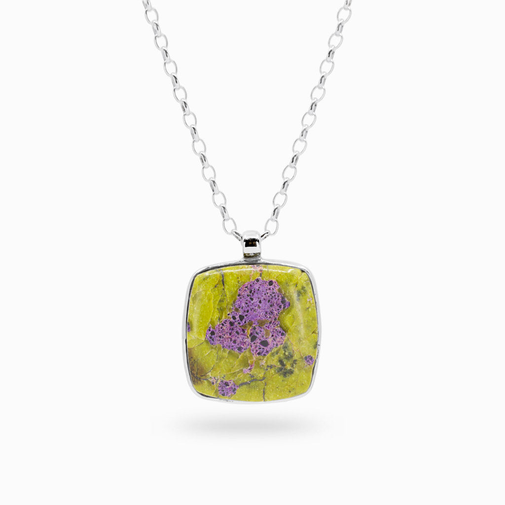 Rounded square cabochon Serpentine Stichtite Necklace