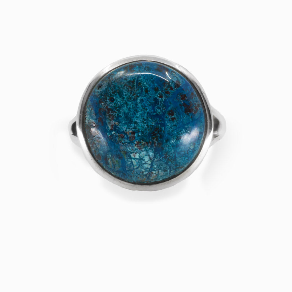 Deep Blue textured Circular Shattuckite Ring
