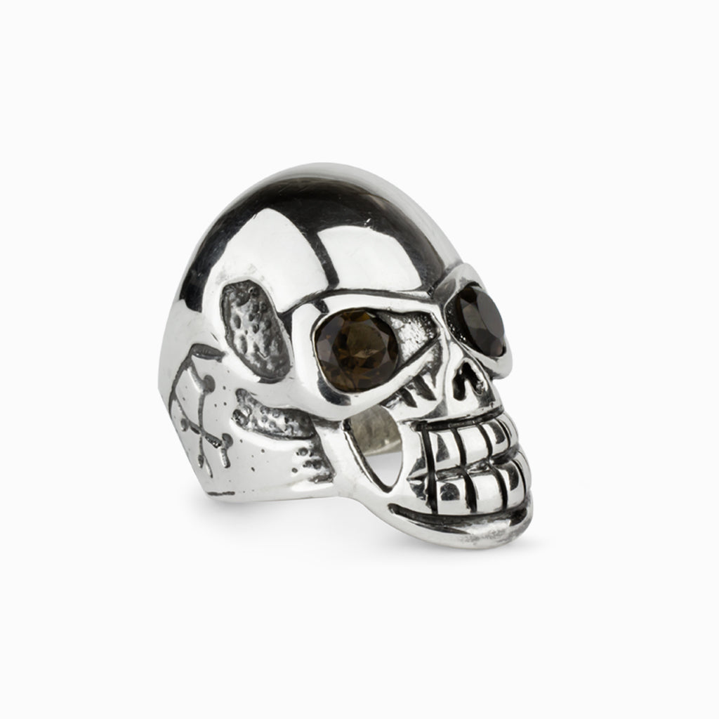 Smokey Quartz Skull Ring