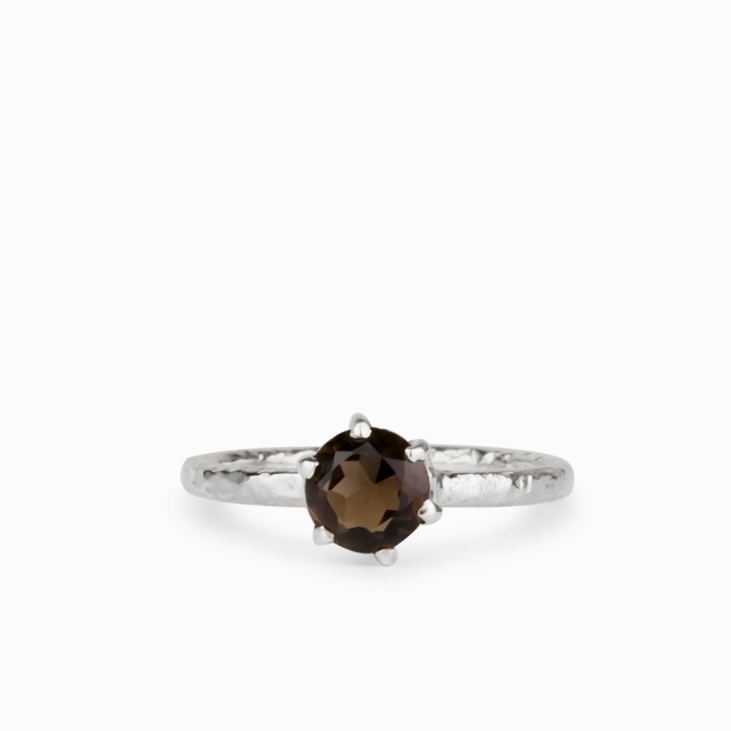 Brown Smokey Quartz Textured Silver Ring Made In Earth