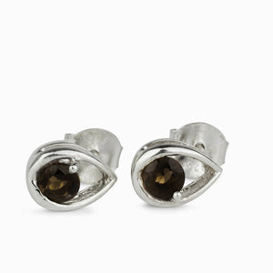Faceted Smokey Quartz Stud Earrings Made In Earth
