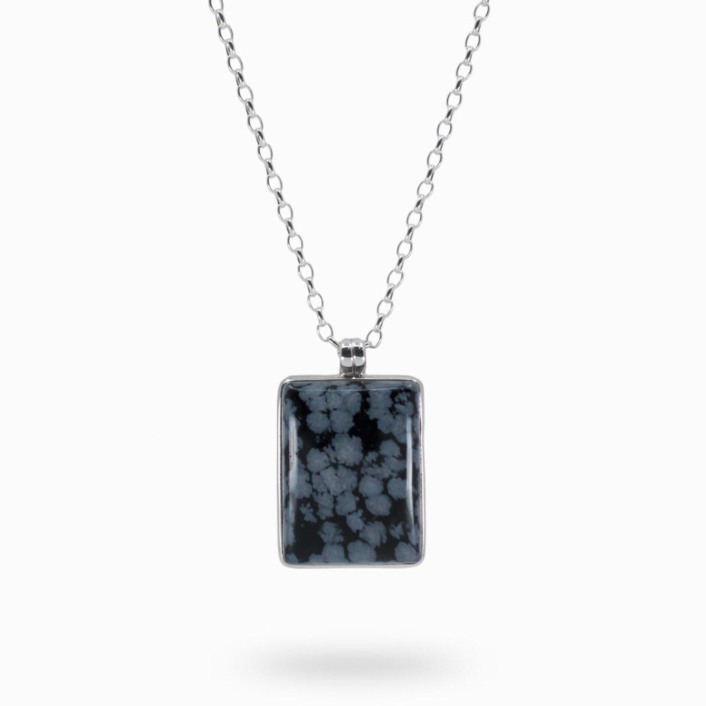 rectangle cabochon snowflake obsidian necklace
