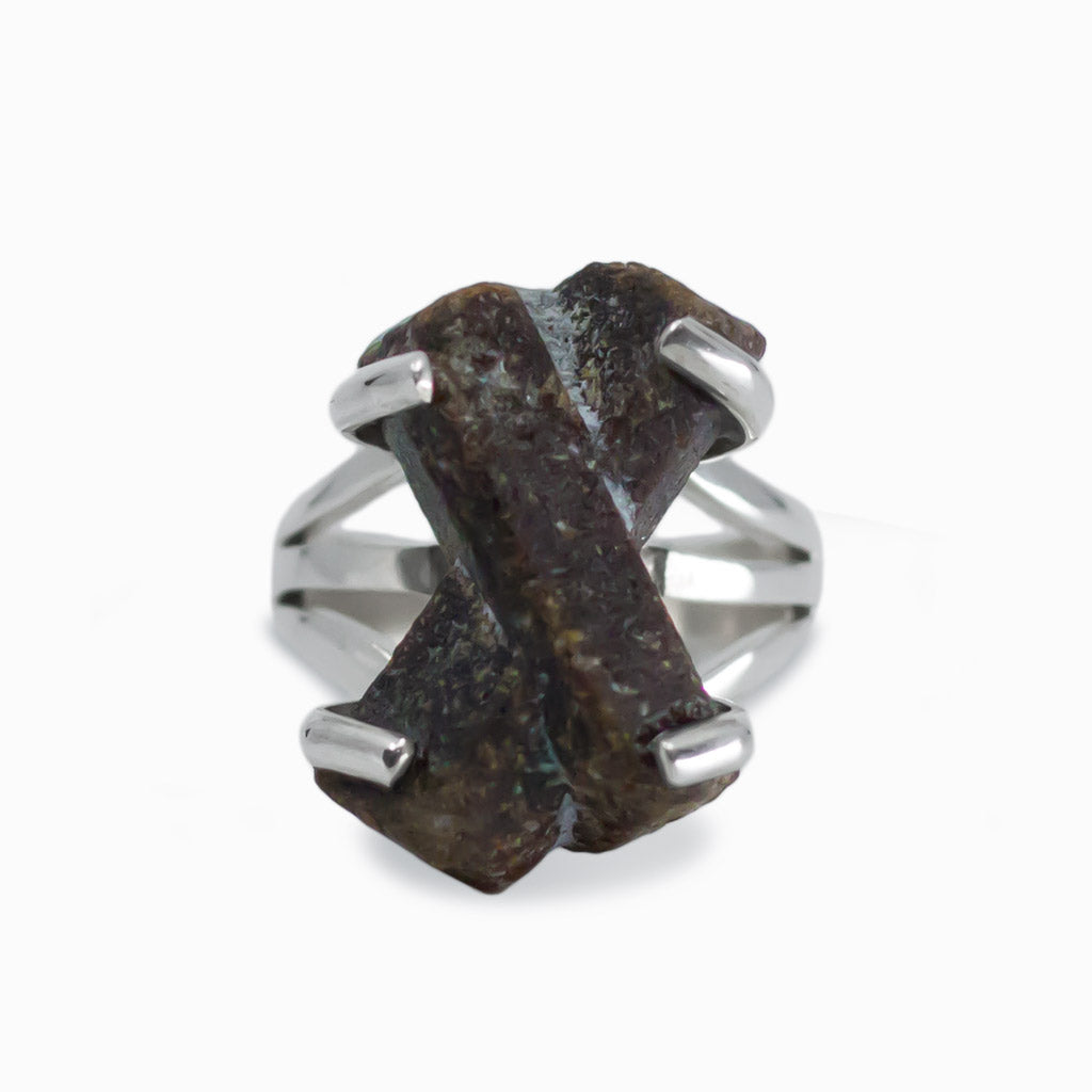 Raw X-shaped Staurolite ring