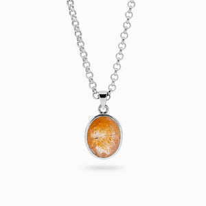 Oval Faceted Sunstone Necklace in Sterling Silver