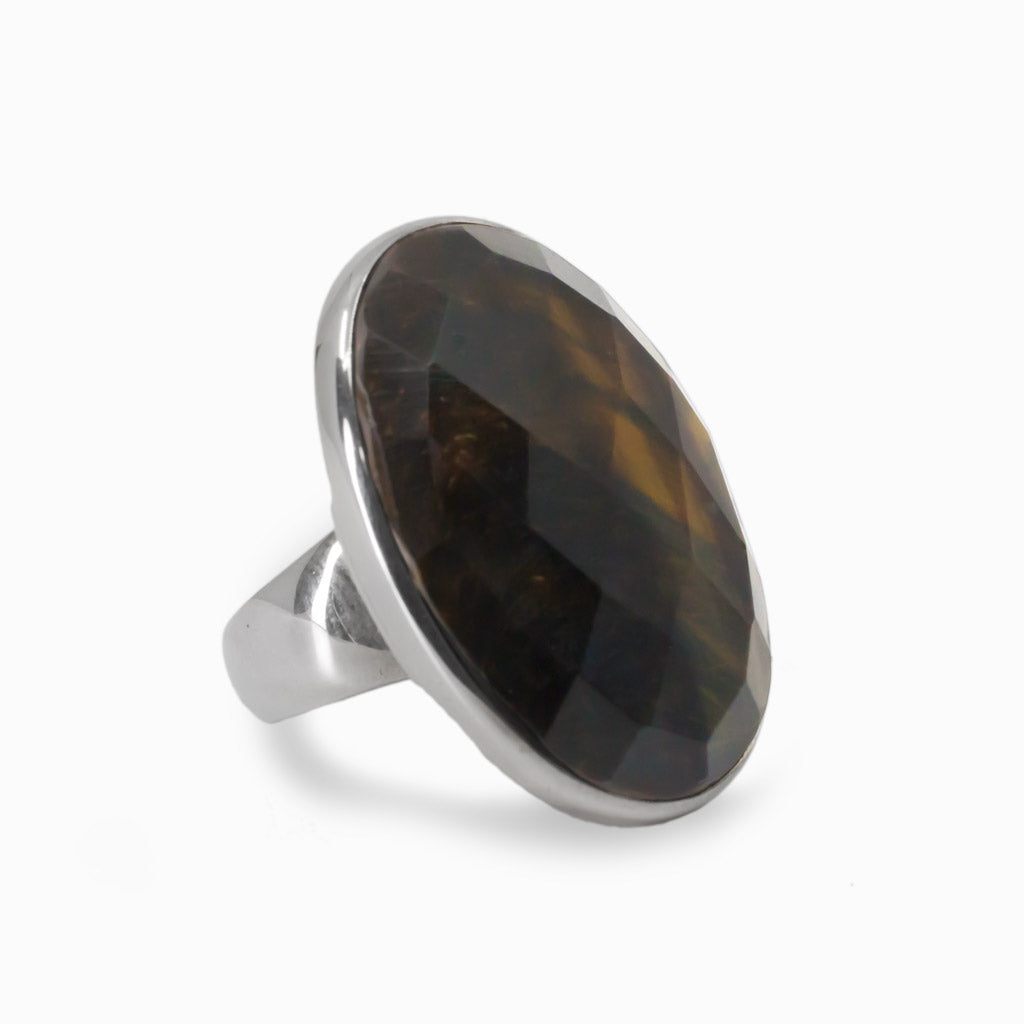 Golden Hawks Eye  in Sterling Silver Faceted Ring from Made In Earth 