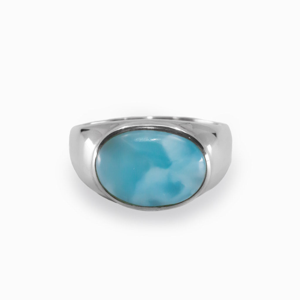 Light Blue Ocean Textured Larimar Ring Made in Earth