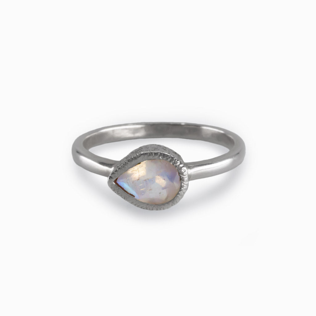 Rainbow Moonstone Teardrop Ring Made in Earth