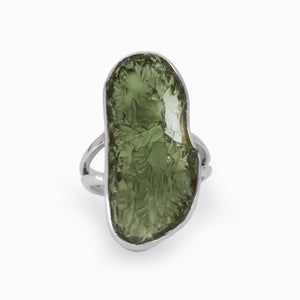Forest green Moldavite Ring Made in Earth