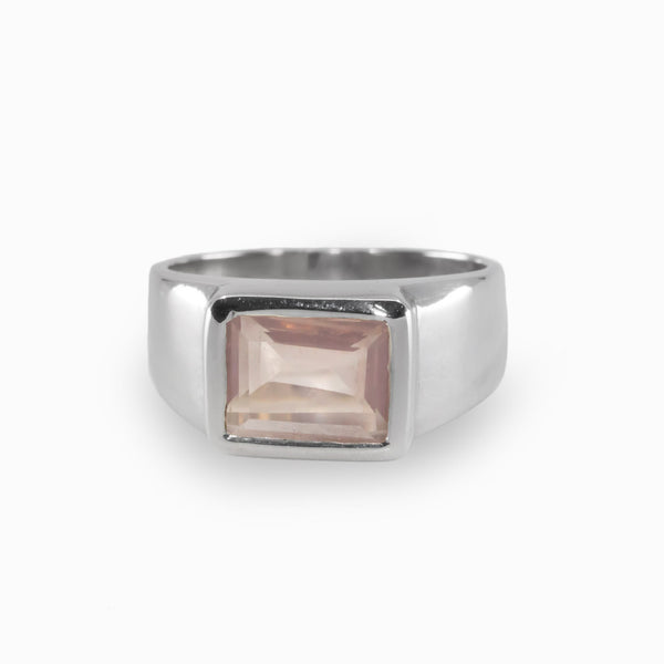 Amaya Stackable Rose Quartz Silver Ring |