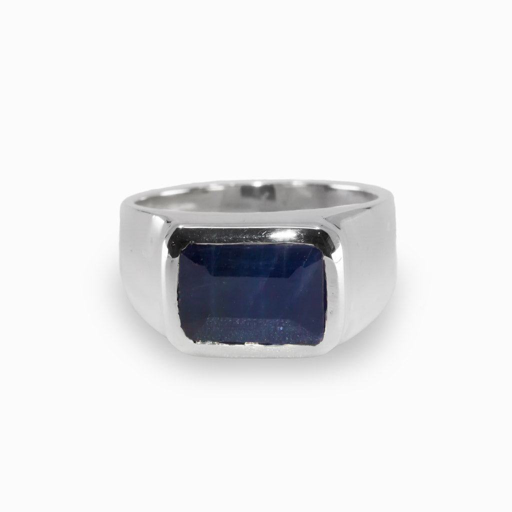 Dark blue rectangle Sapphire Ring Made in Earth