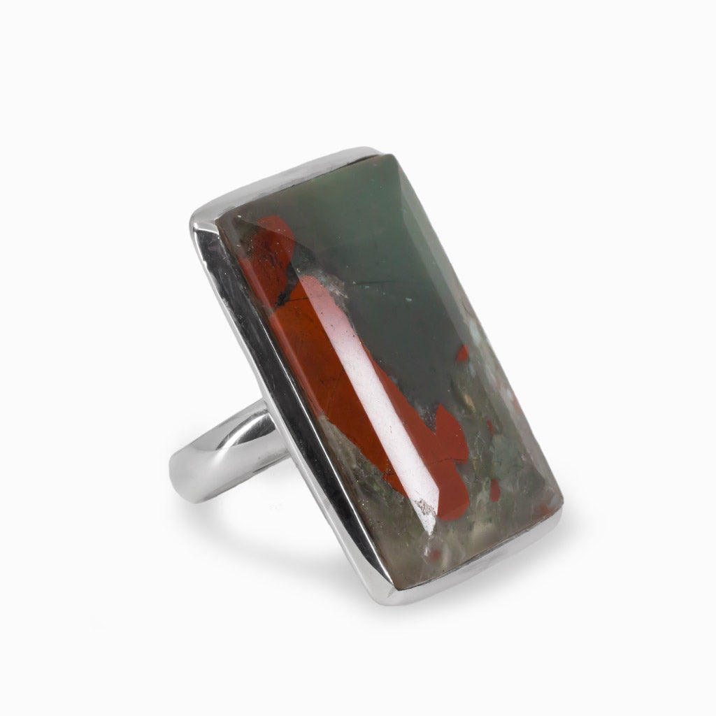 Faceted Rectangular Volcano Jasper Ring In Sterling Silver Made In Earth