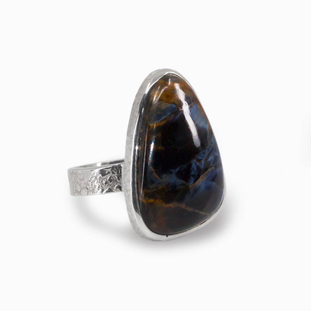 Pear Shaped Pietersite Cabochon Ring in Sterling Silver Made In Earth