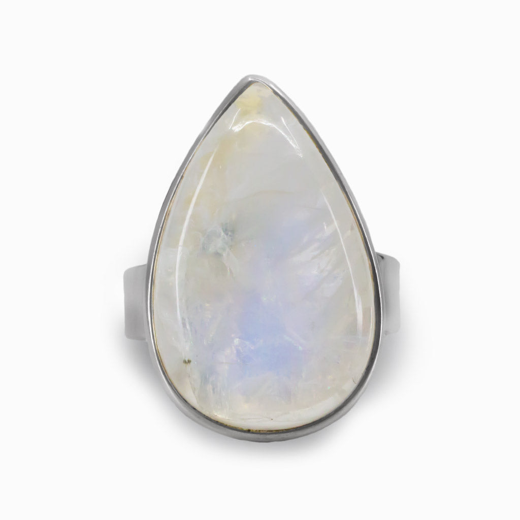 White Blue Rainbow Moonstone Ring Made in Earth