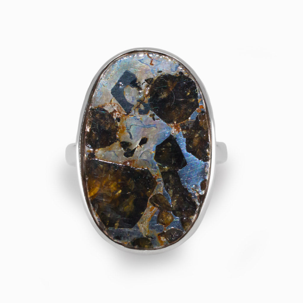 Orange Blue Pallasite Meteorite Ring Made in Earth