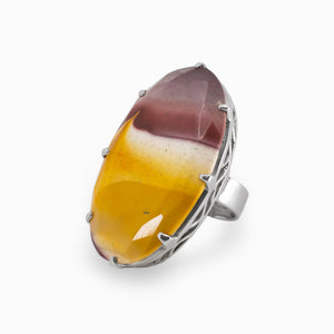 925 Silver Filigree Red and Yellow Faceted Mookaite Ring Made In Earth