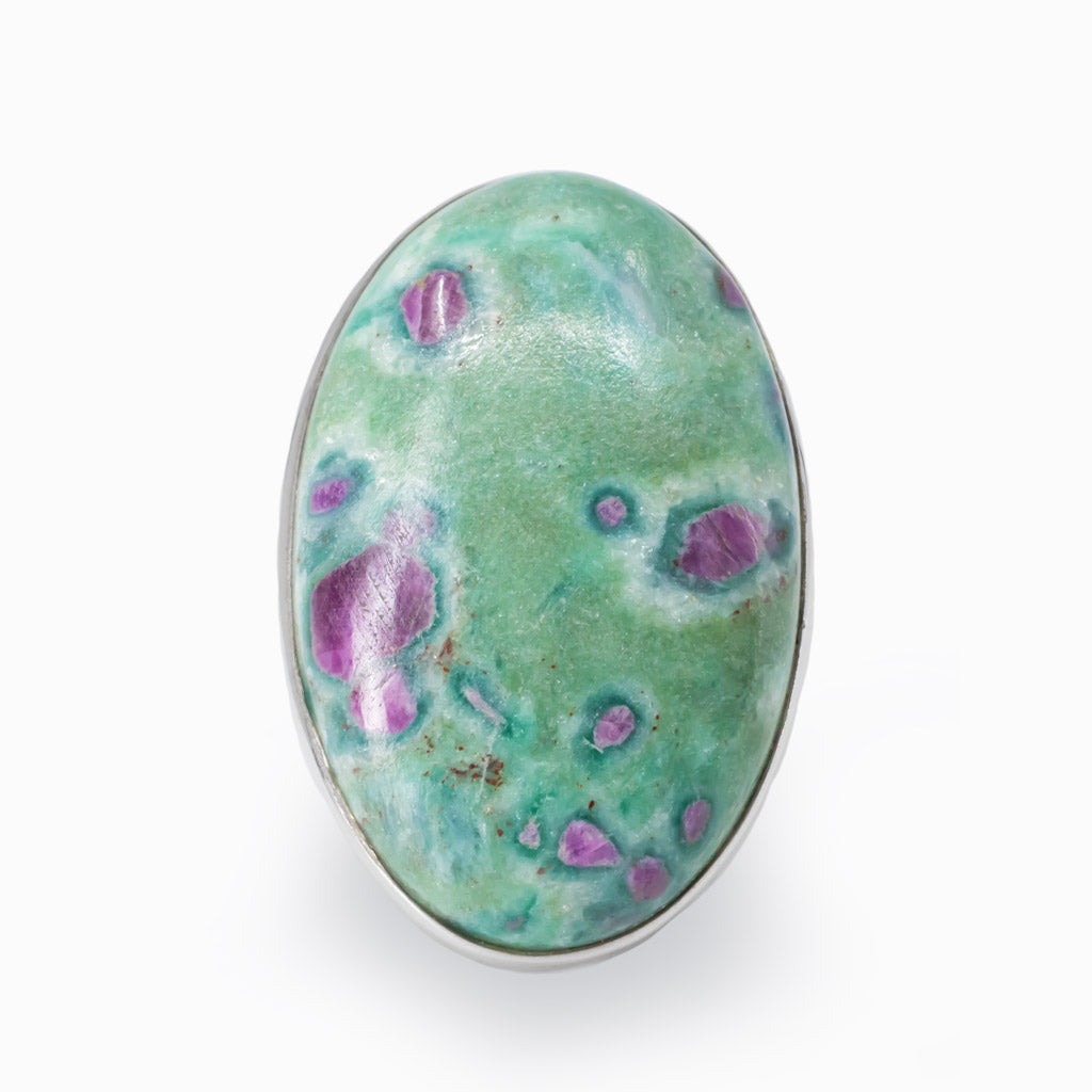 Green Violet Ruby Spotted Fuchsite Oval Ring Made in Earth