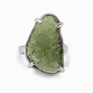 Green Moldavite Ring Made in Earth