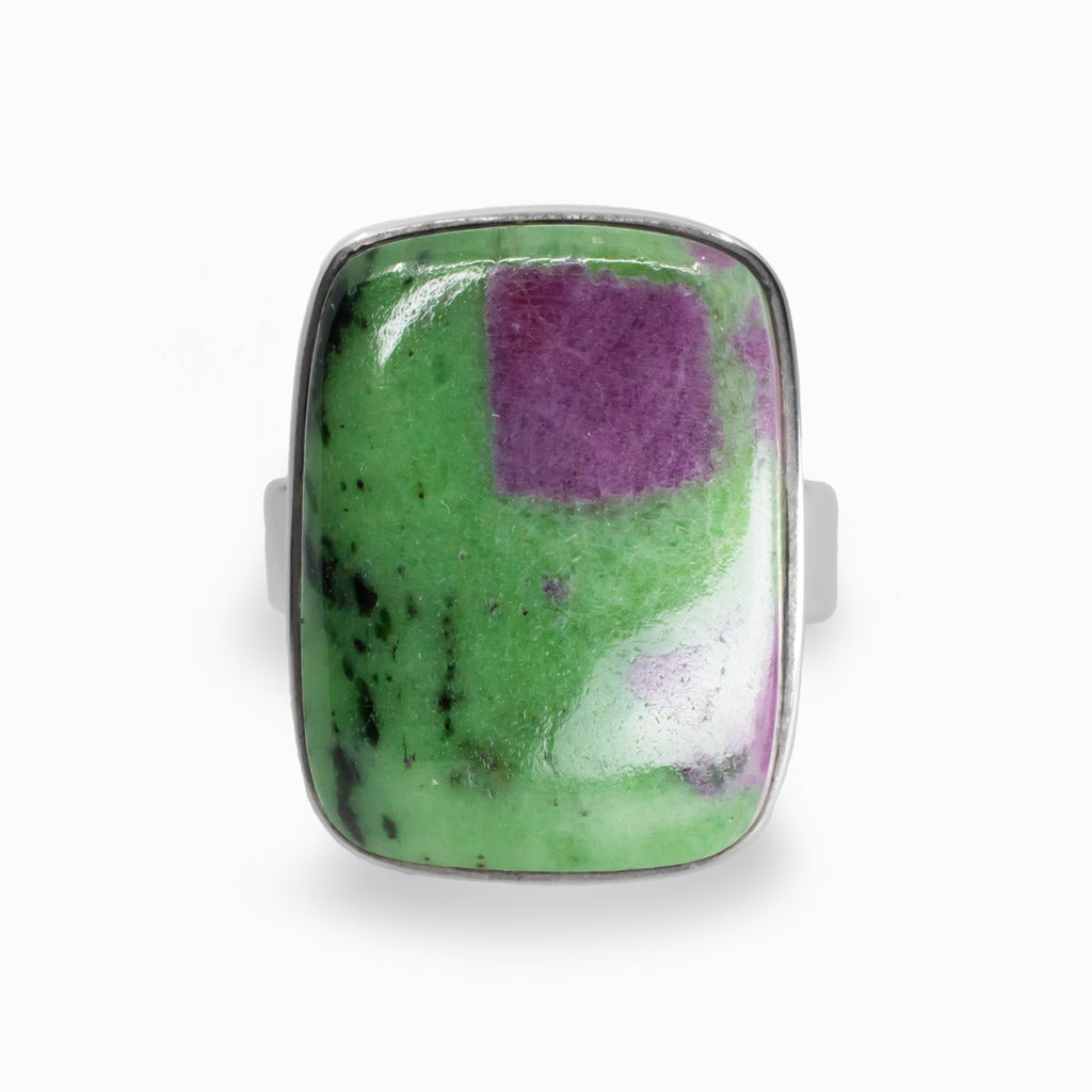 Green Dark Violet Ruby Zoisite Ring with Black Specks Made in Earth