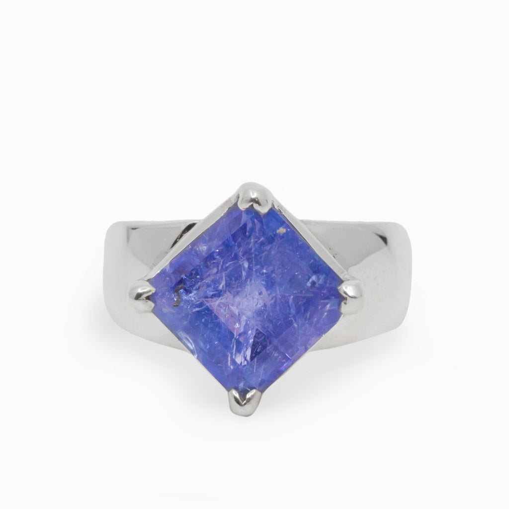 Blue Square Tanzanite Ring Made in Earth