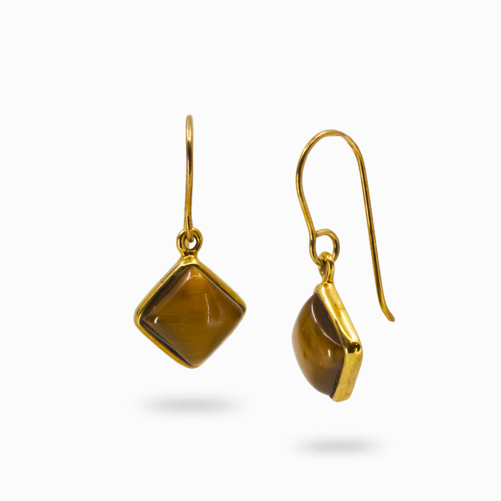 Golden Tiger Eye Cabochon Yellow Gold Drop Earrings Made In Earth