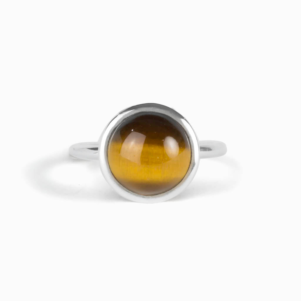 White Brown Tiger Eye Round Ring Made in Earth