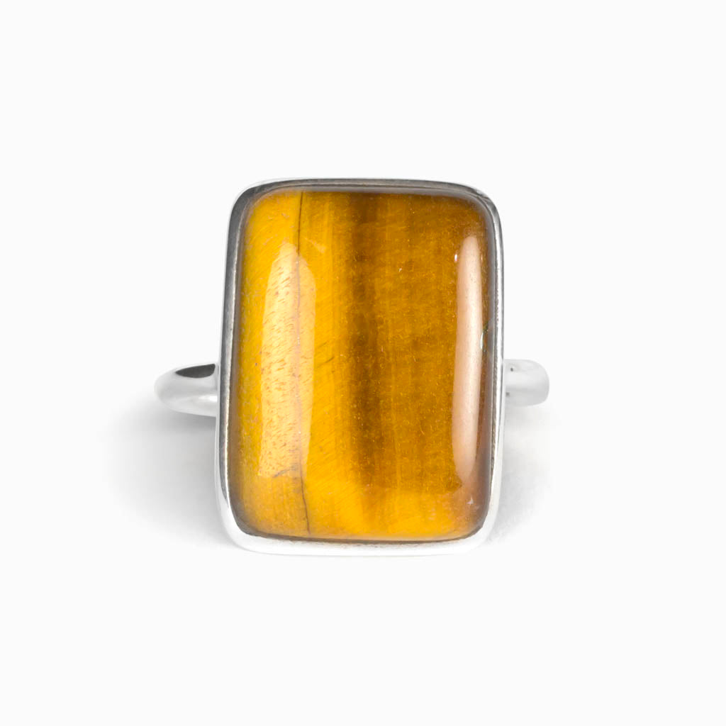 Yellow Brown Tiger Eye Rectangle Ring Made in Earth