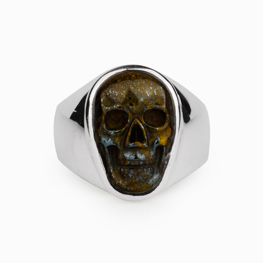 Brown rustic Men's Tiger Iron Skull Ring
