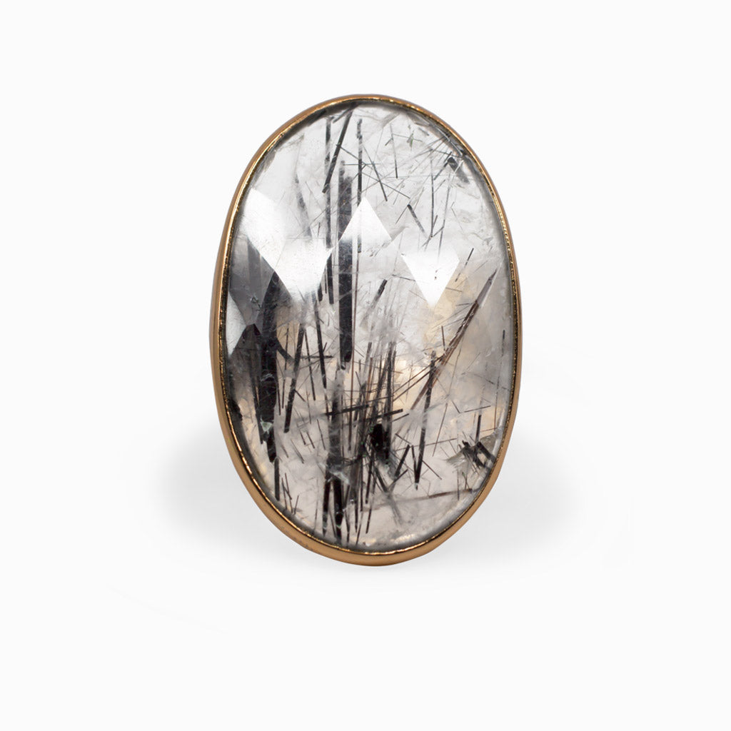 Clear Tourmalinated Quartz Ring With Black cuts Made in Earth