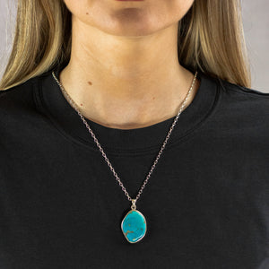 Raw Organic Kingman Turquoise Necklace On Model