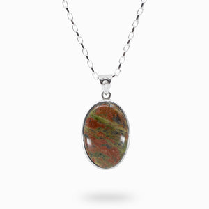 sterling silver green and red oval Unakite necklace