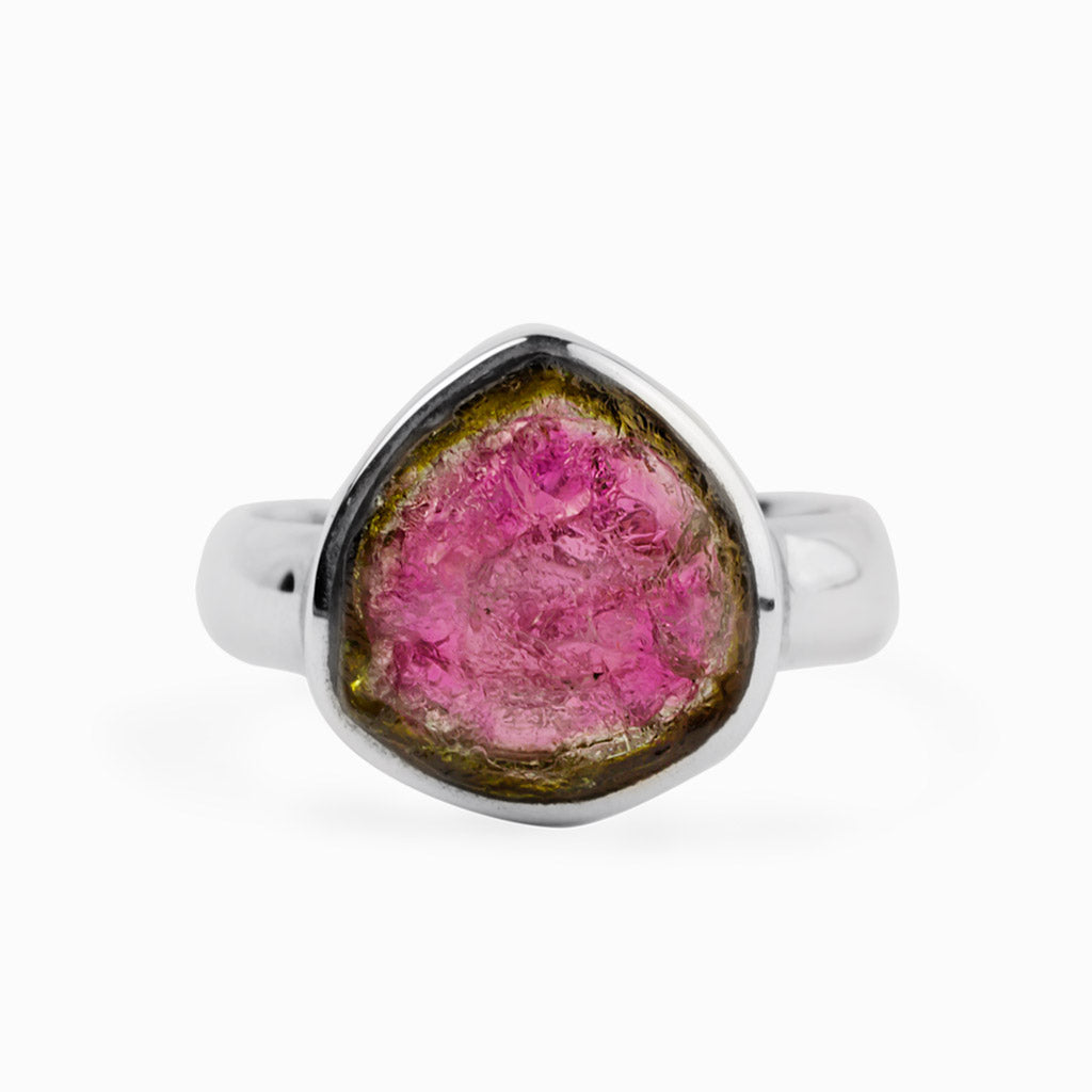Raw Pink and Yellow Watermelon Tourmaline Ring Made in Earth
