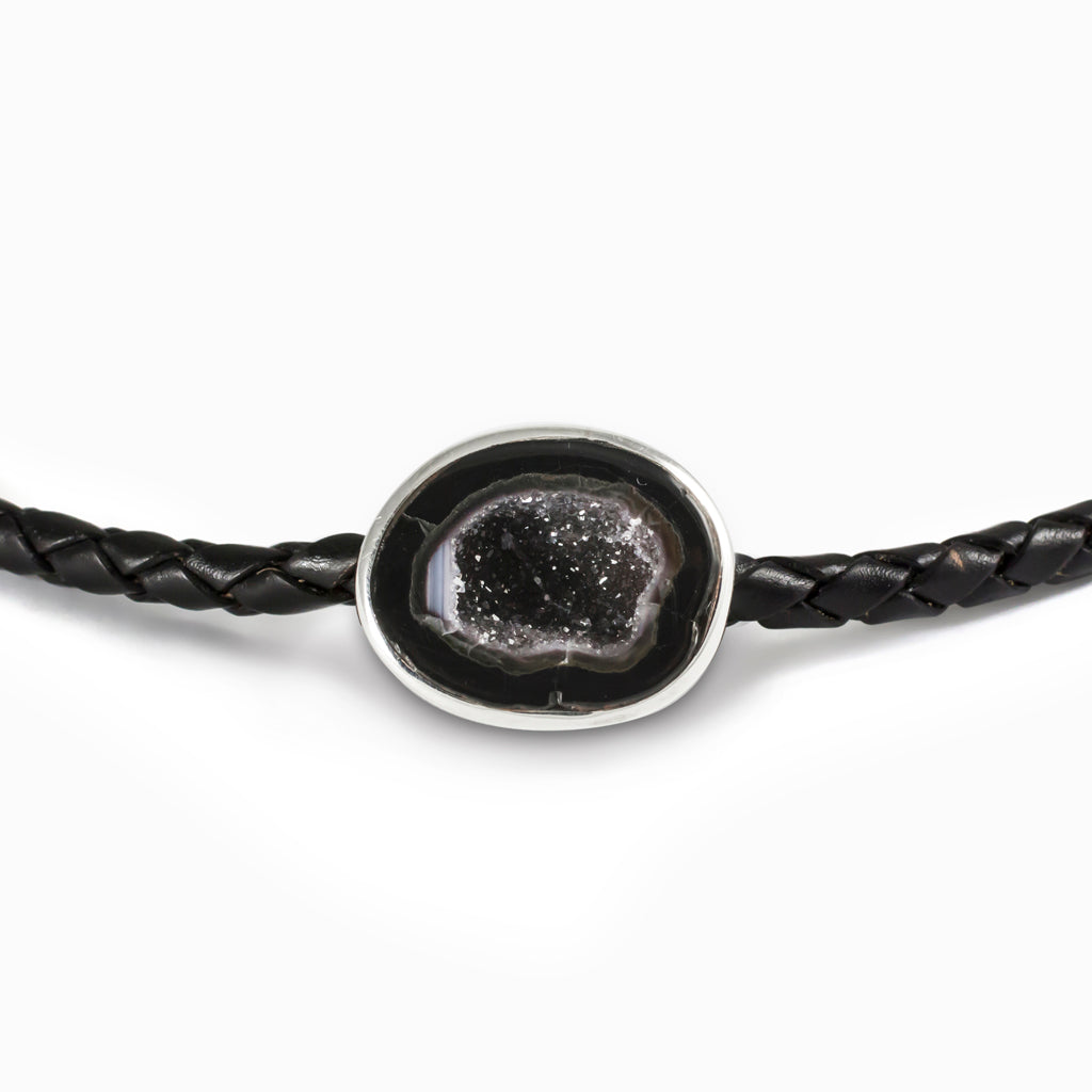 DRUZY AGATE GEODE BRAIDED LEATHER NECKLACE