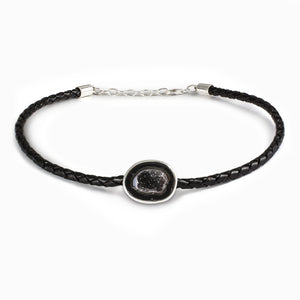 DRUZY AGATE GEODE BRAIDED LEATHER NECKLACE