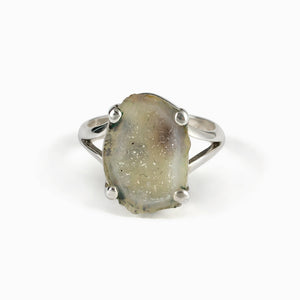 Rare Grey Green Agate Geode Ring
