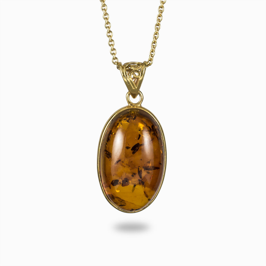 OVAL CABOCHON 14K YELLOW GOLD VERMEIL AMBER NECKLACE