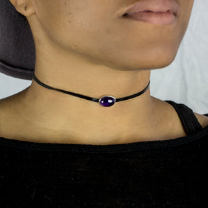 Amethyst Leather Necklace on Model