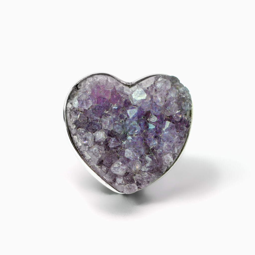 Purple Amethyst Druzy Heart Ring Made in Earth